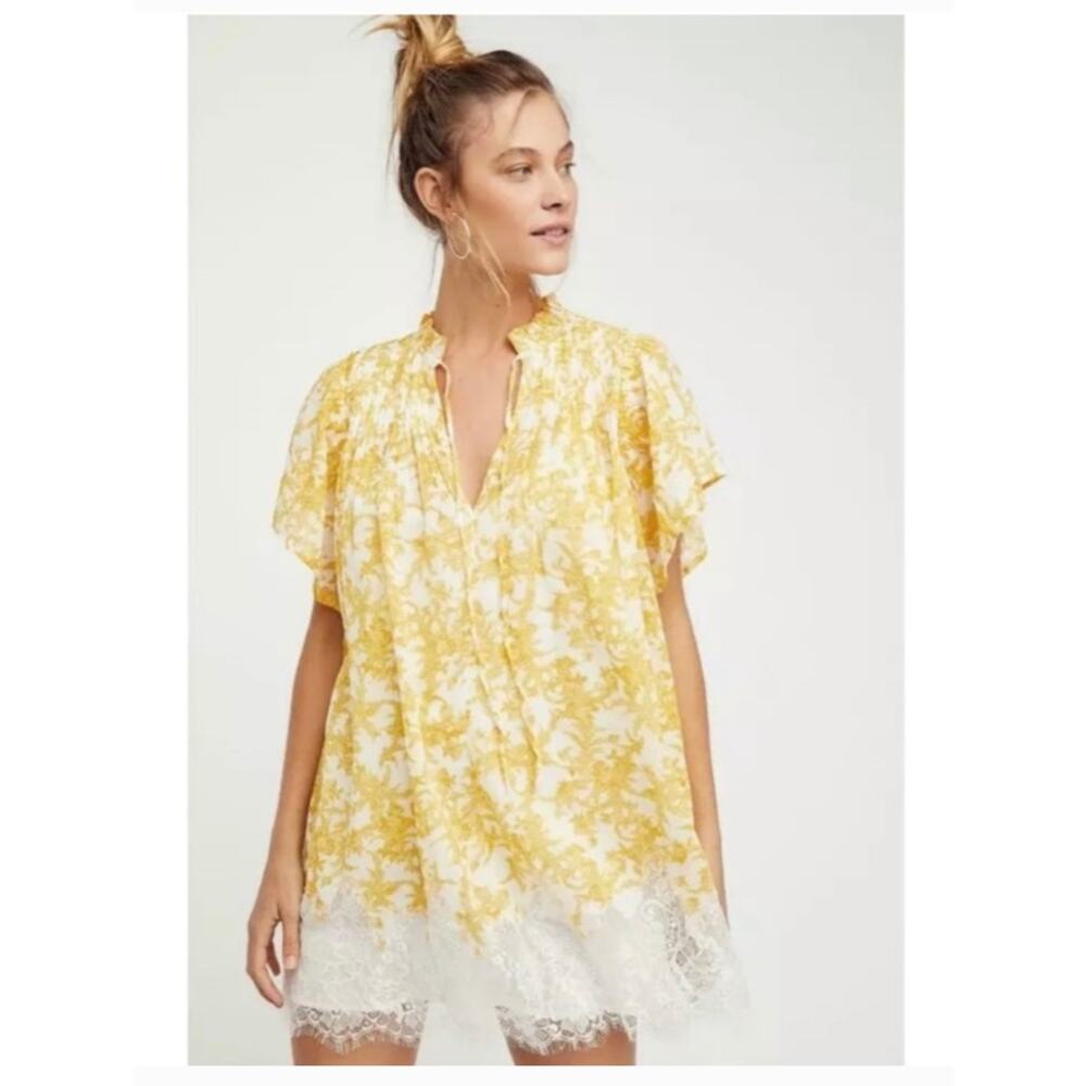 Free People Marigold Lace-Hem Cotton Shift Dress Women's Size M